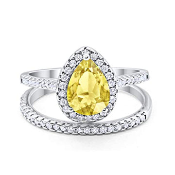 Teardrop Bridal Wedding Piece Ring Simulated Yellow CZ 925 Sterling Silver
